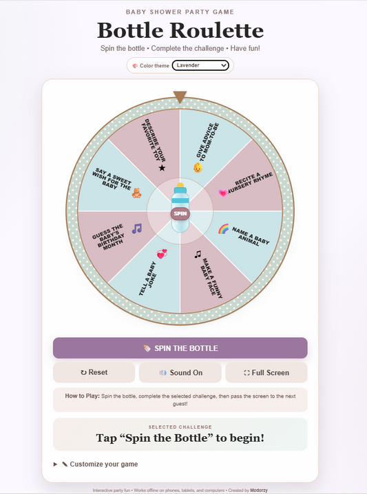 Baby Shower Bottle Roulette | Digital Interactive Party Game