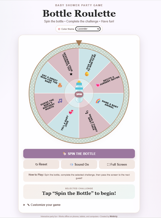 Baby Shower Bottle Roulette | Digital Interactive Party Game