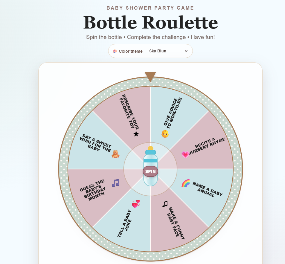 Baby Shower Bottle Roulette | Digital Interactive Party Game