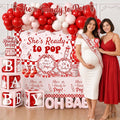 MODORZY |She's Ready to Pop - Baby Shower Decoration Kit | Red & White Retro Soda-Pop Theme | Serves 20